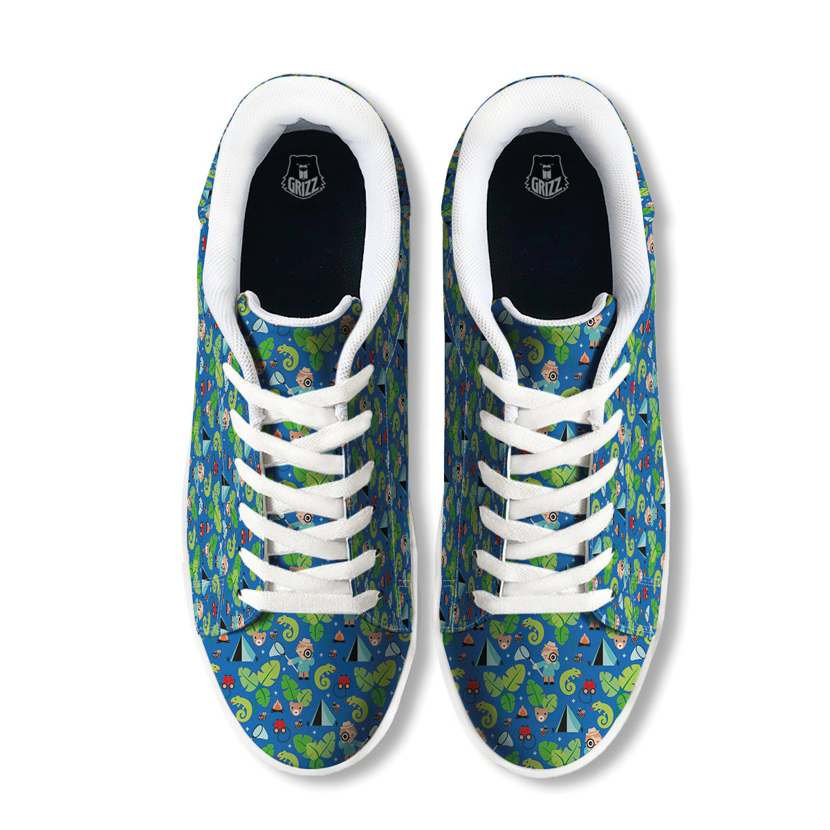 Camping Cute Print Pattern White Low Top Sneakers-grizzshop
