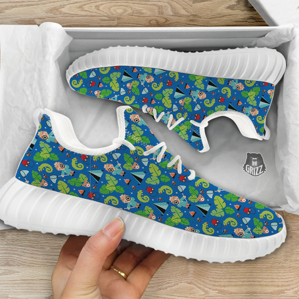 Camping Cute Print Pattern White Walking Shoes-grizzshop