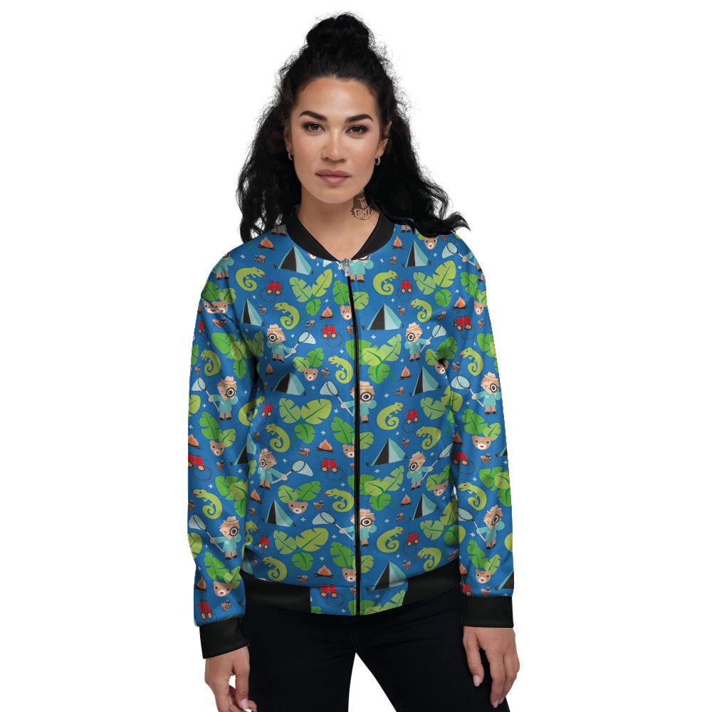 Camping Cute Print Pattern Women's Bomber Jacket-grizzshop