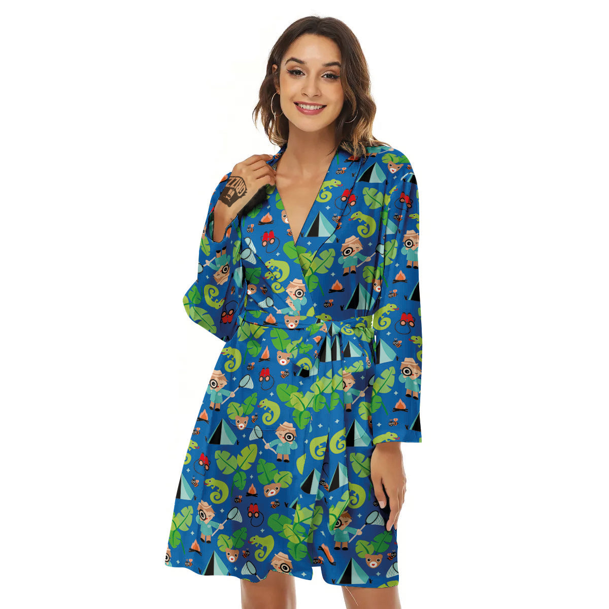 Camping Cute Print Pattern Women's Robe-grizzshop
