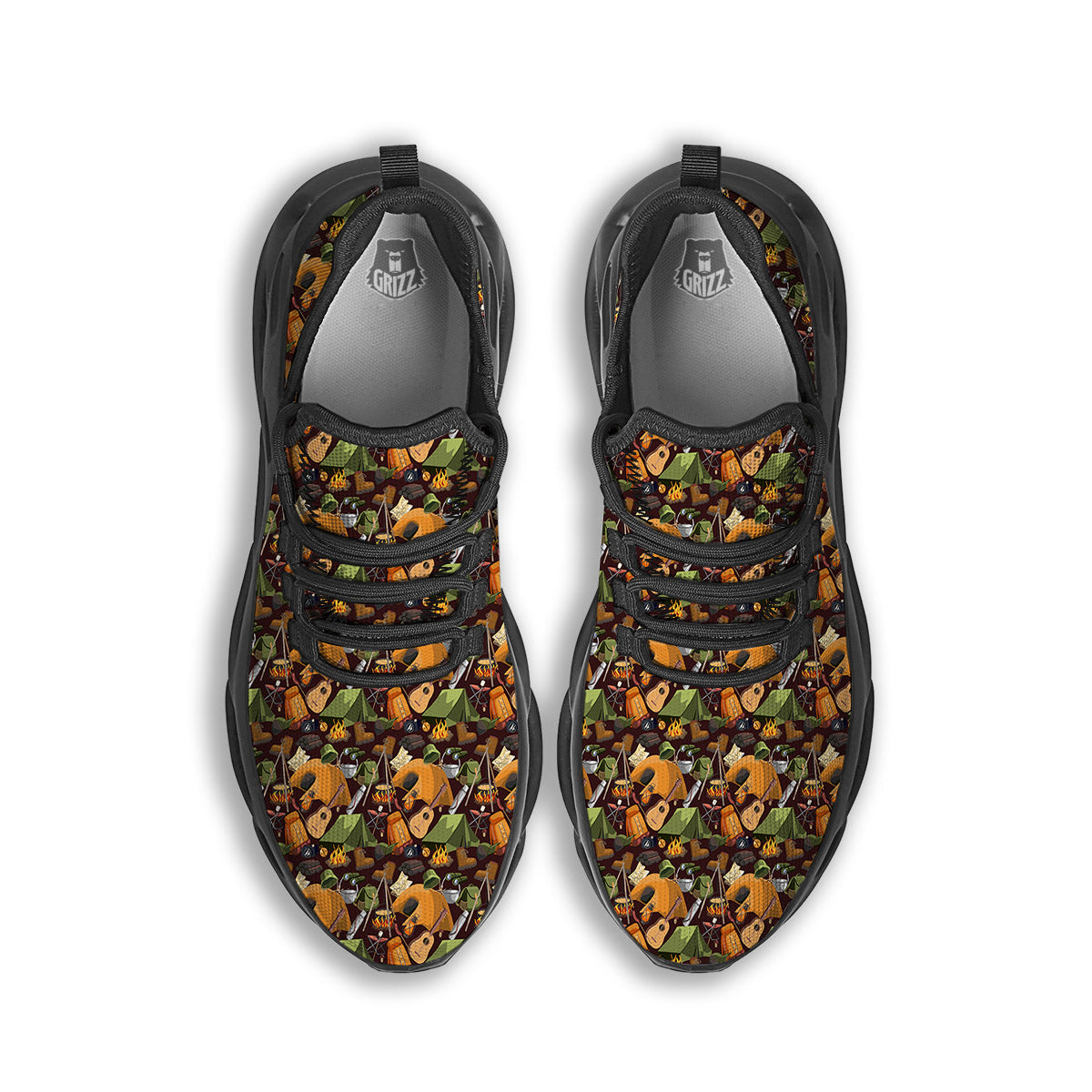Camping Equipment Print Pattern Black Running Shoes-grizzshop