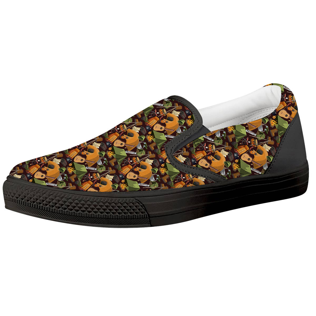 Camping Equipment Print Pattern Black Slip On Shoes-grizzshop