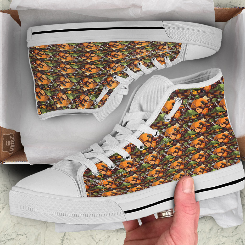Camping Equipment Print Pattern White High Top Shoes-grizzshop