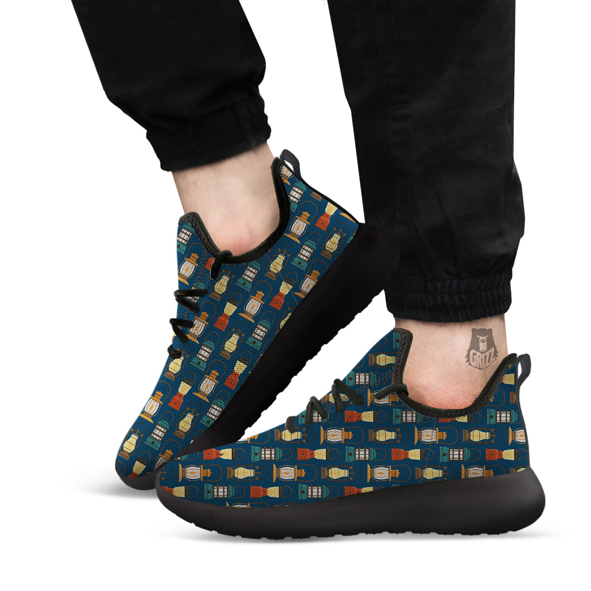 Camping Lantern Vintage Print Pattern Black Athletic Shoes-grizzshop