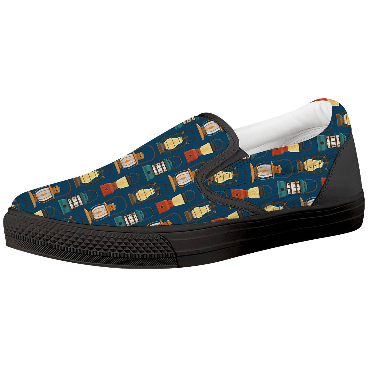 Camping Lantern Vintage Print Pattern Black Slip On Shoes-grizzshop