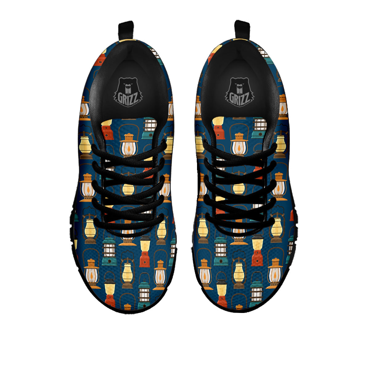 Camping Lantern Vintage Print Pattern Black Sneaker-grizzshop