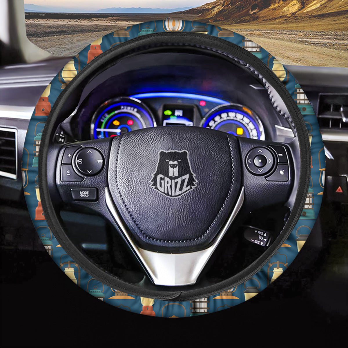 Camping Lantern Vintage Print Pattern Car Steering Wheel Cover-grizzshop