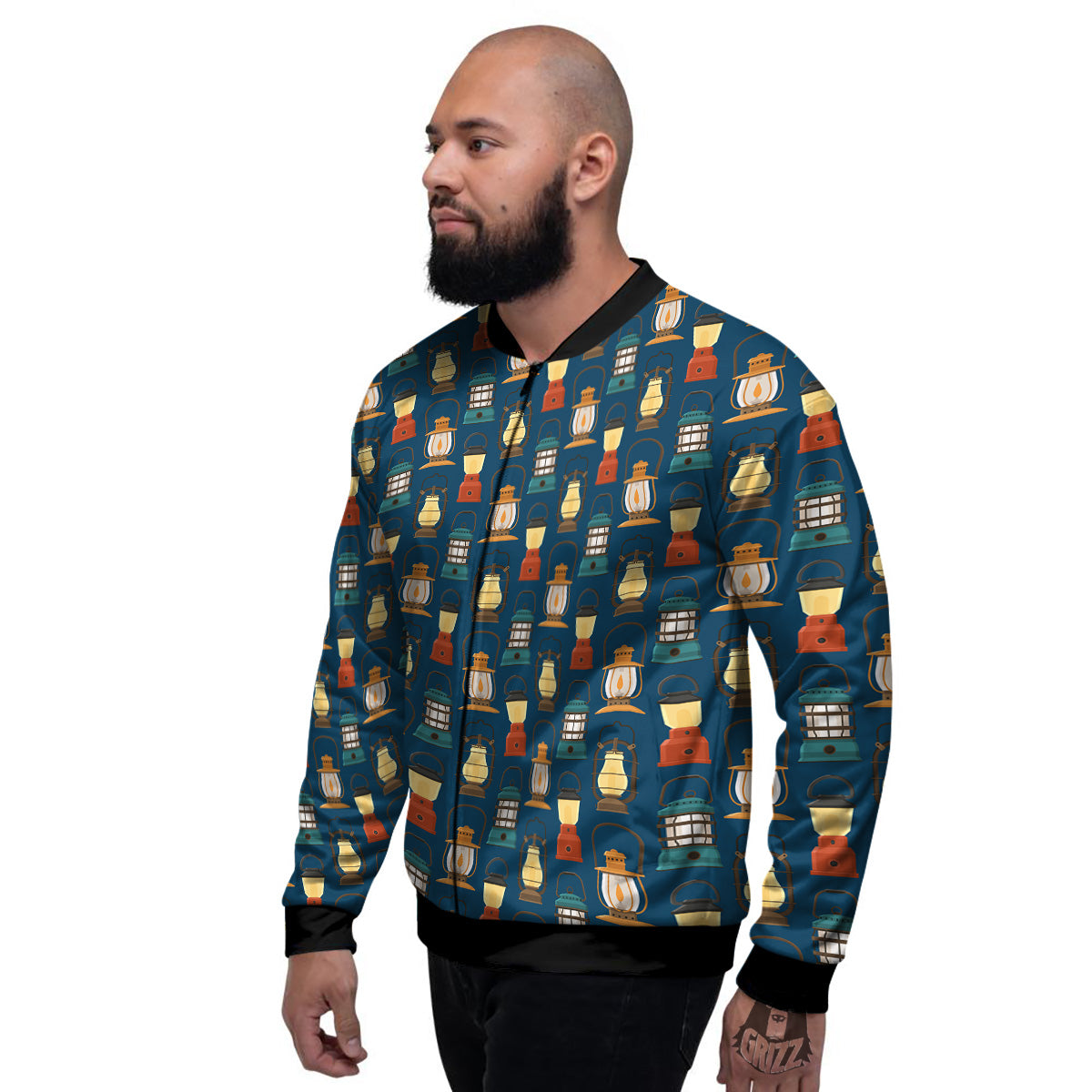 Camping Lantern Vintage Print Pattern Men's Bomber Jacket-grizzshop