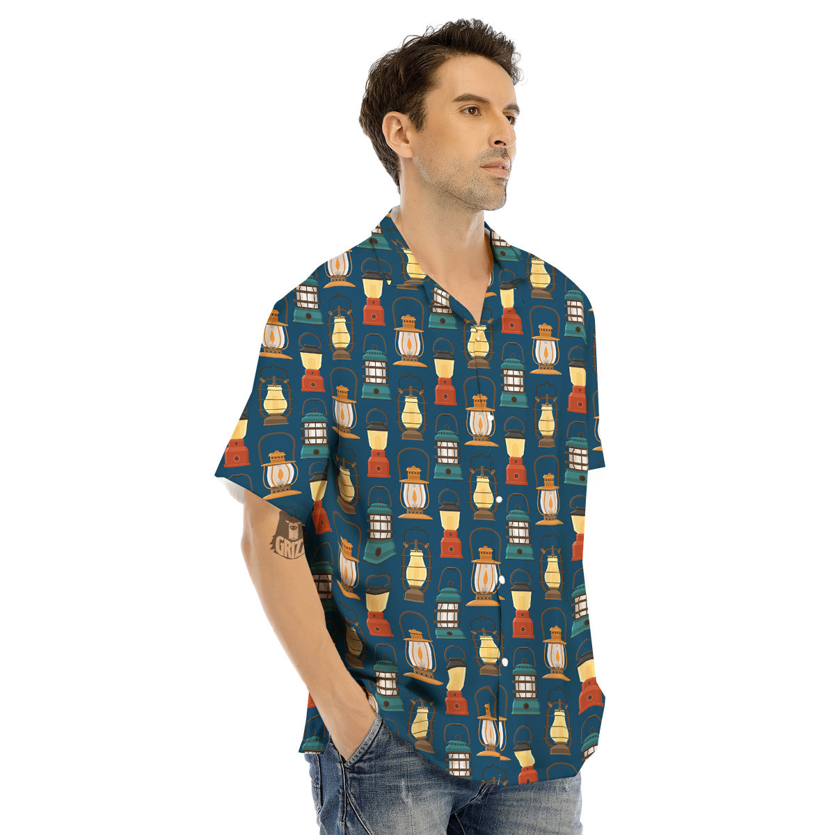 Camping Lantern Vintage Print Pattern Men's Hawaiian Shirt-grizzshop