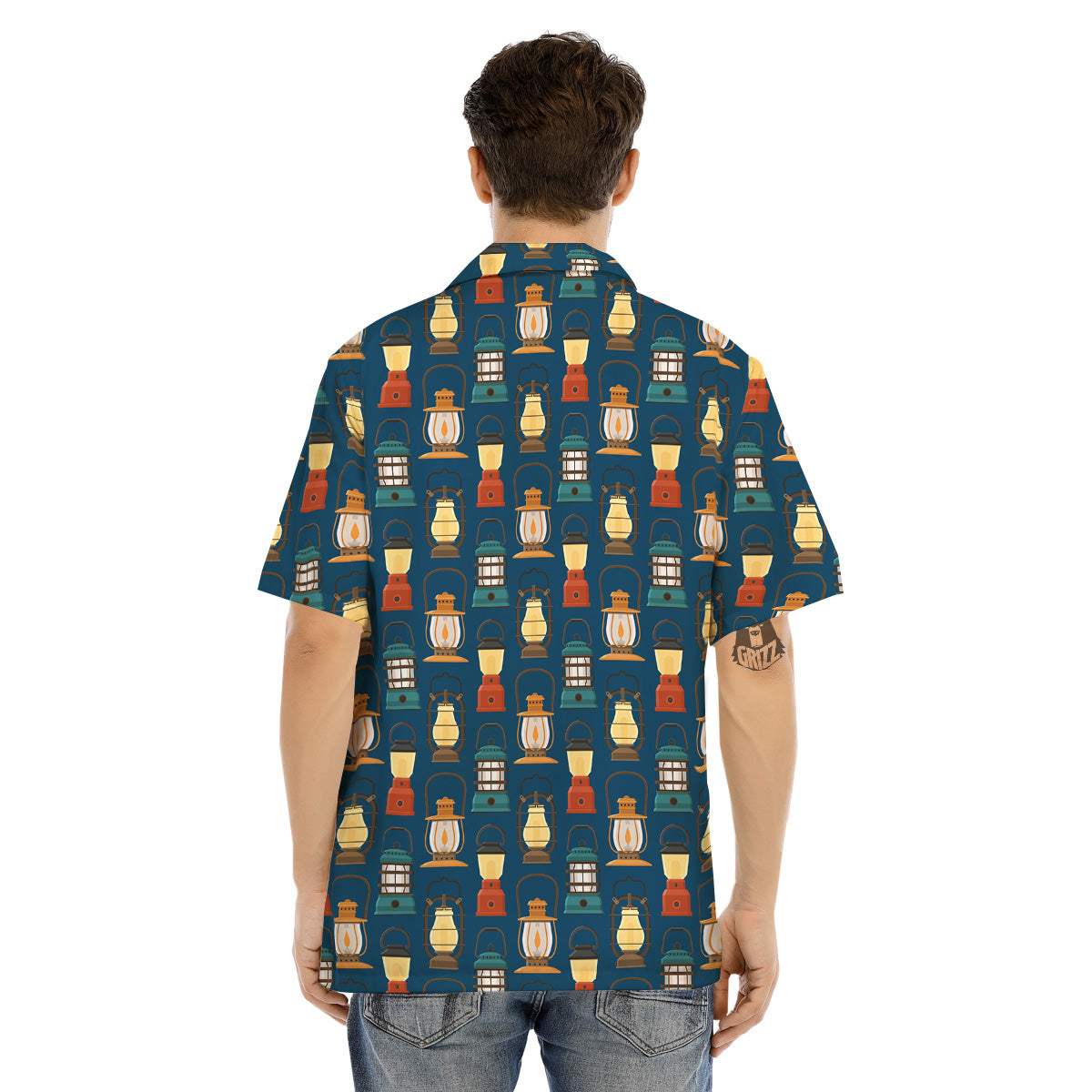 Camping Lantern Vintage Print Pattern Men's Hawaiian Shirt-grizzshop