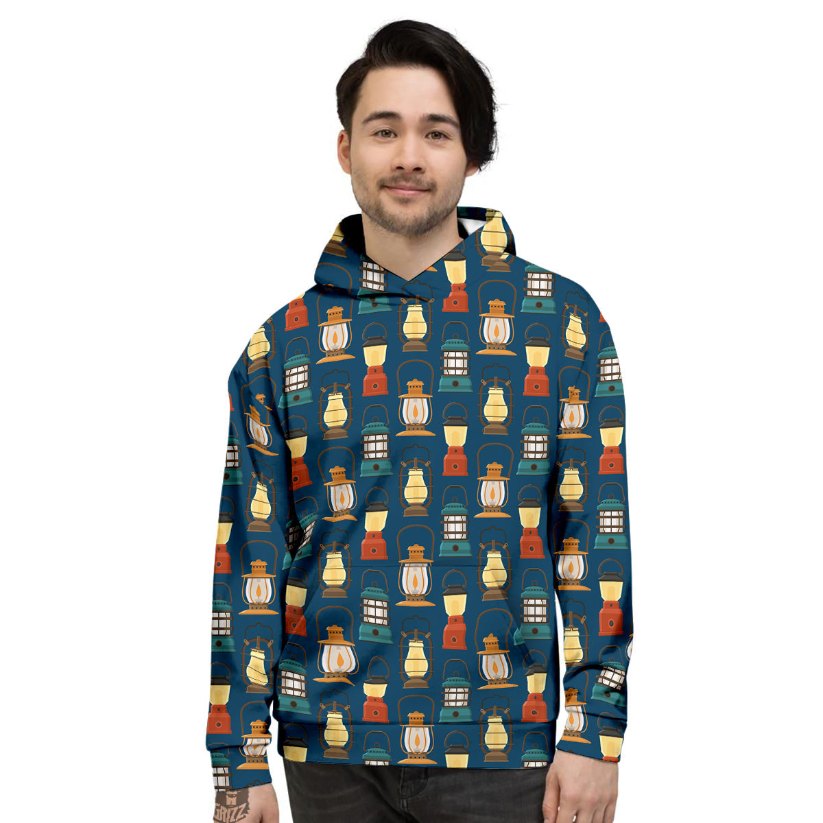 Camping Lantern Vintage Print Pattern Men's Hoodie-grizzshop