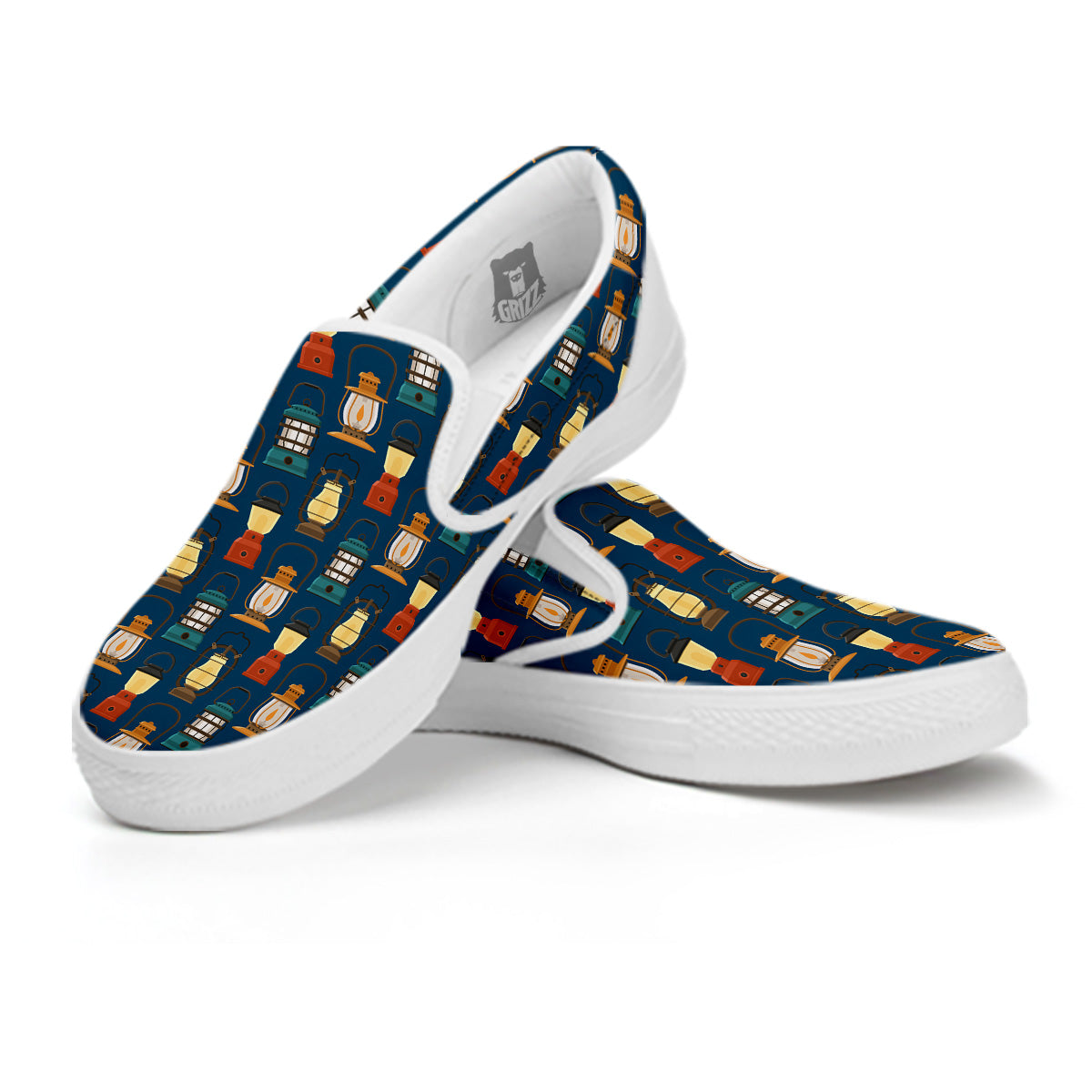 Camping Lantern Vintage Print Pattern White Slip On Shoes-grizzshop