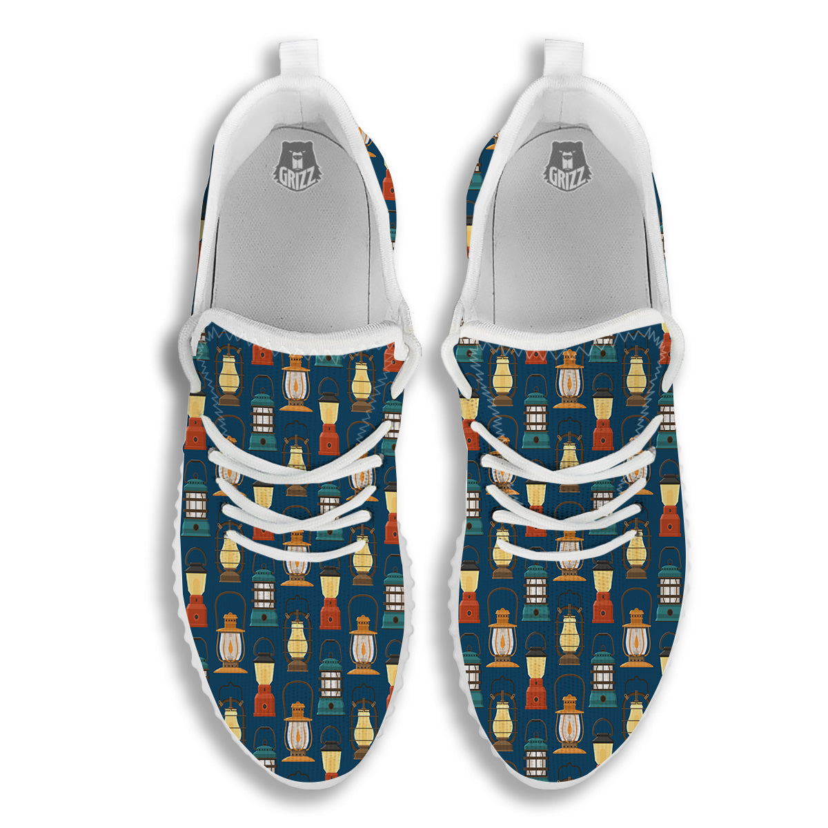 Camping Lantern Vintage Print Pattern White Walking Shoes-grizzshop