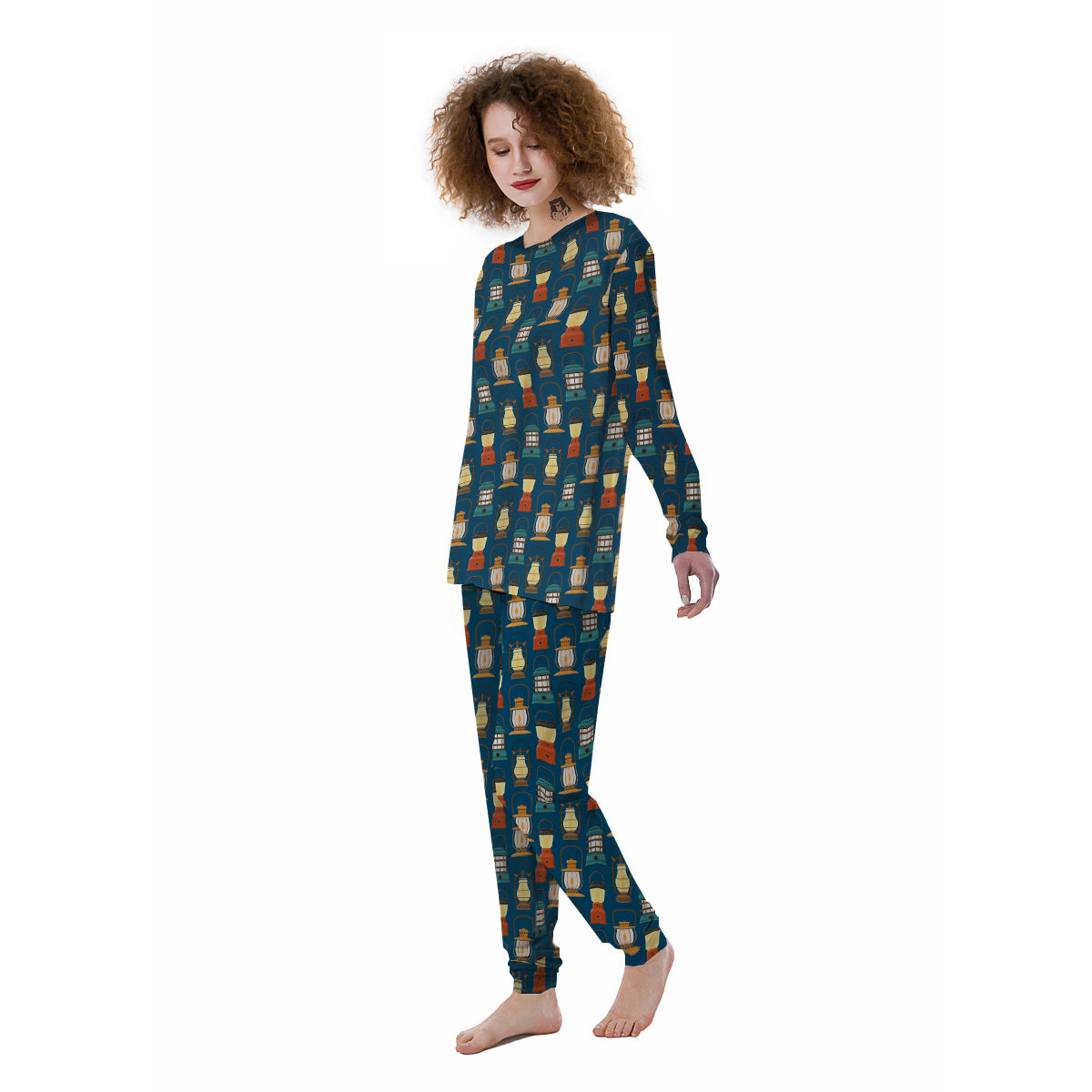 Camping Lantern Vintage Print Pattern Women's Pajamas-grizzshop