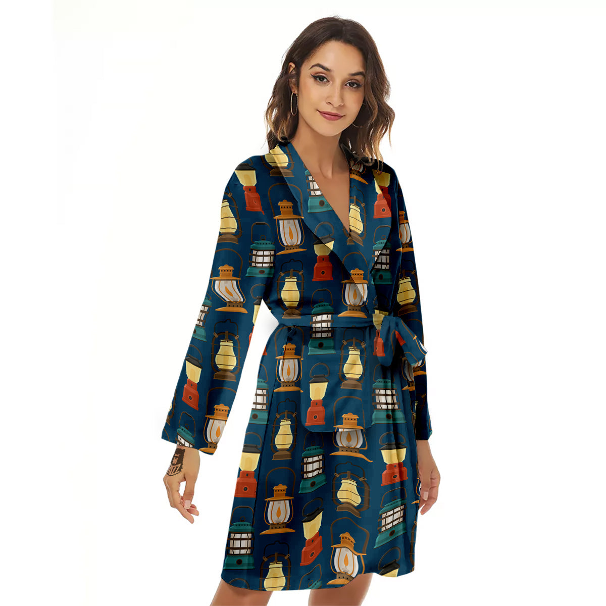 Camping Lantern Vintage Print Pattern Women's Robe-grizzshop