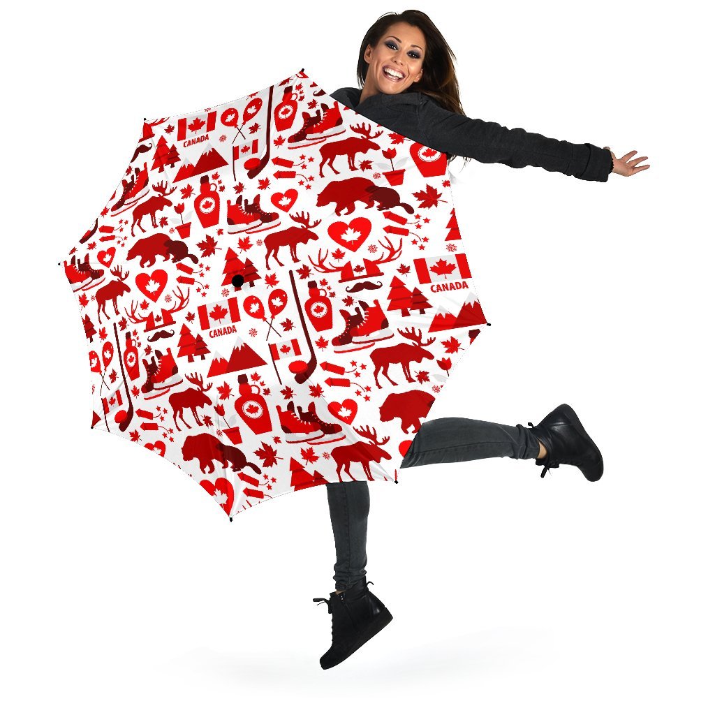 Canada Love Pattern Print Automatic Foldable Umbrella-grizzshop
