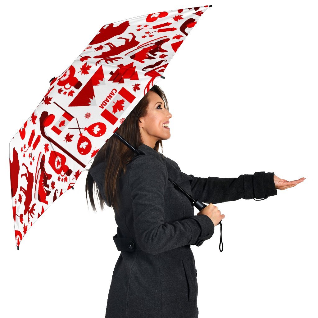 Canada Love Pattern Print Automatic Foldable Umbrella-grizzshop
