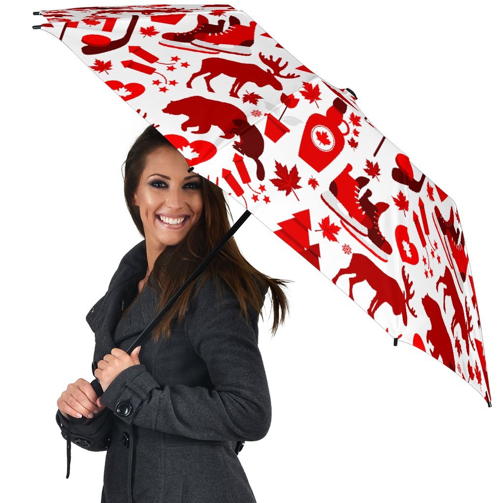 Canada Love Pattern Print Automatic Foldable Umbrella-grizzshop
