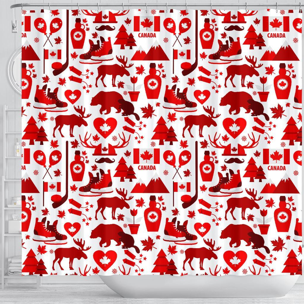 Canada Love Pattern Print Bathroom Shower Curtain-grizzshop