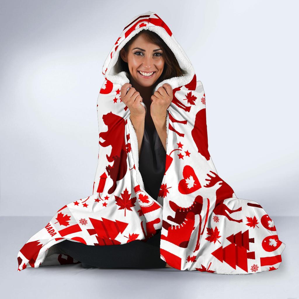 Canada Love Pattern Print Hooded Blanket-grizzshop