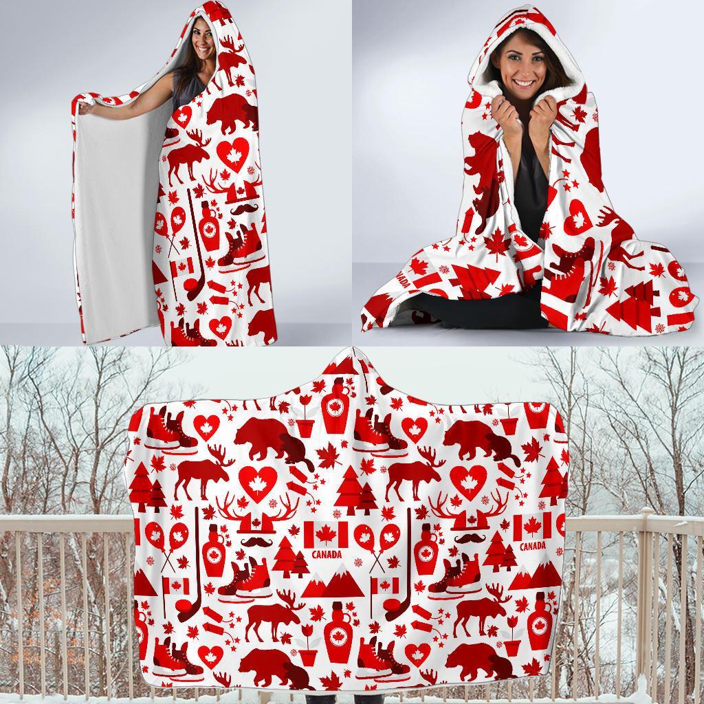 Canada Love Pattern Print Hooded Blanket-grizzshop