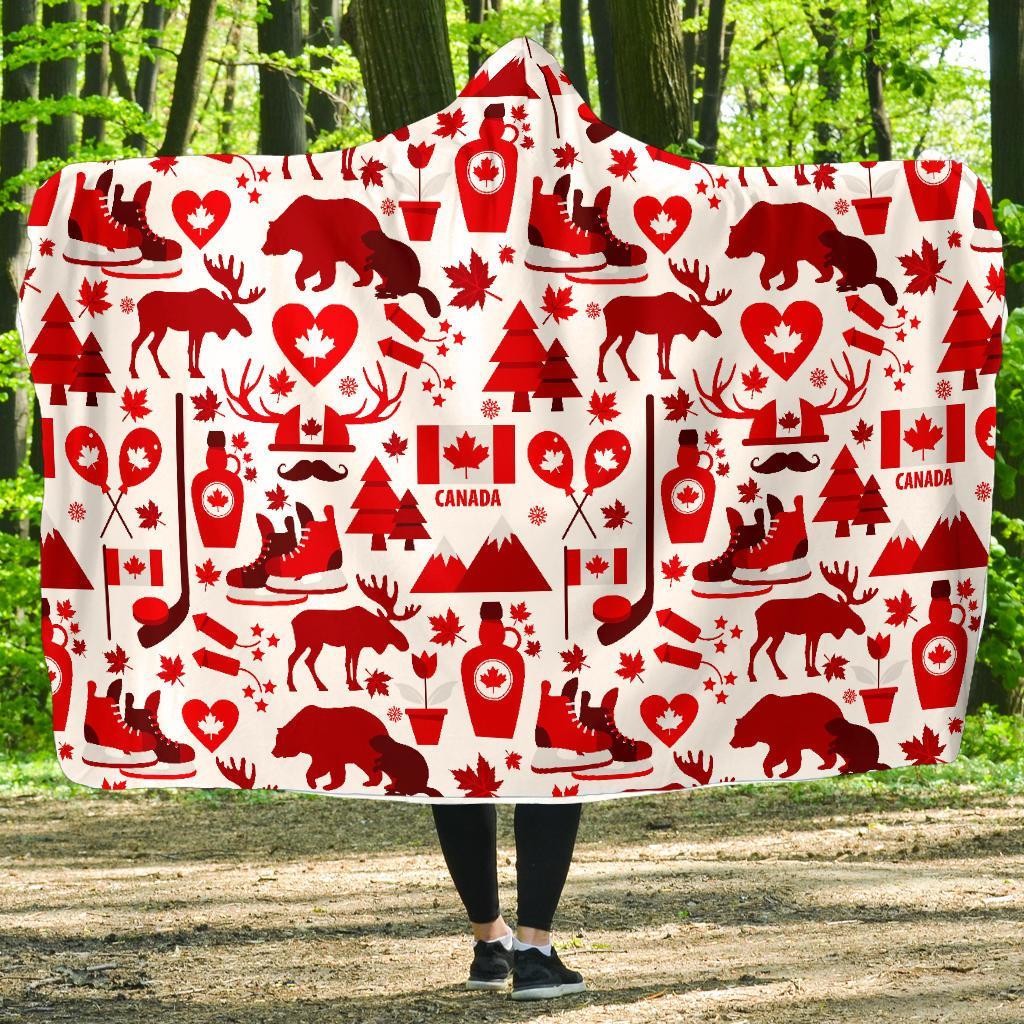 Canada Love Pattern Print Hooded Blanket-grizzshop