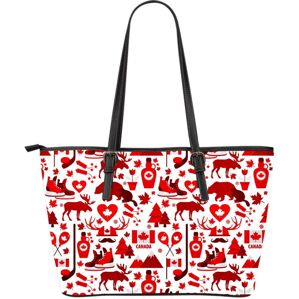 Canada Love Pattern Print Leather Tote Bag-grizzshop