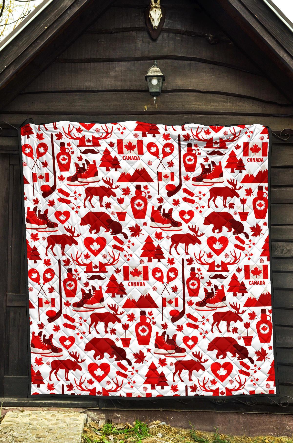 Canada Love Pattern Print Quilt-grizzshop
