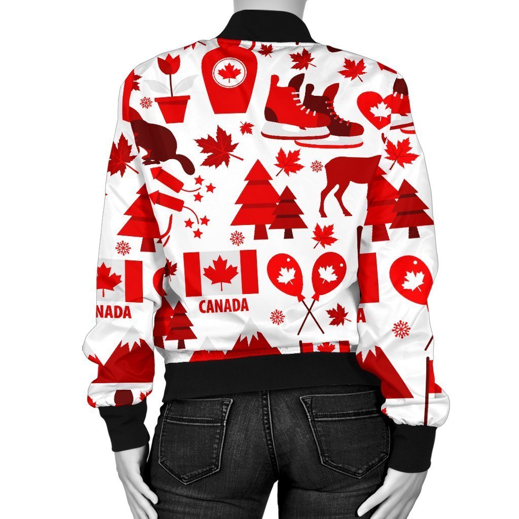 Canada Love Pattern Print Women Casual Bomber Jacket-grizzshop