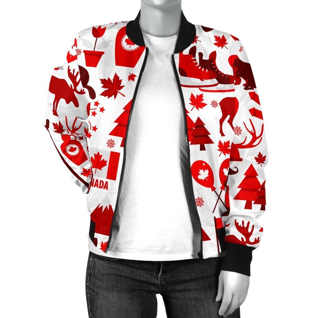 Canada Love Pattern Print Women Casual Bomber Jacket-grizzshop