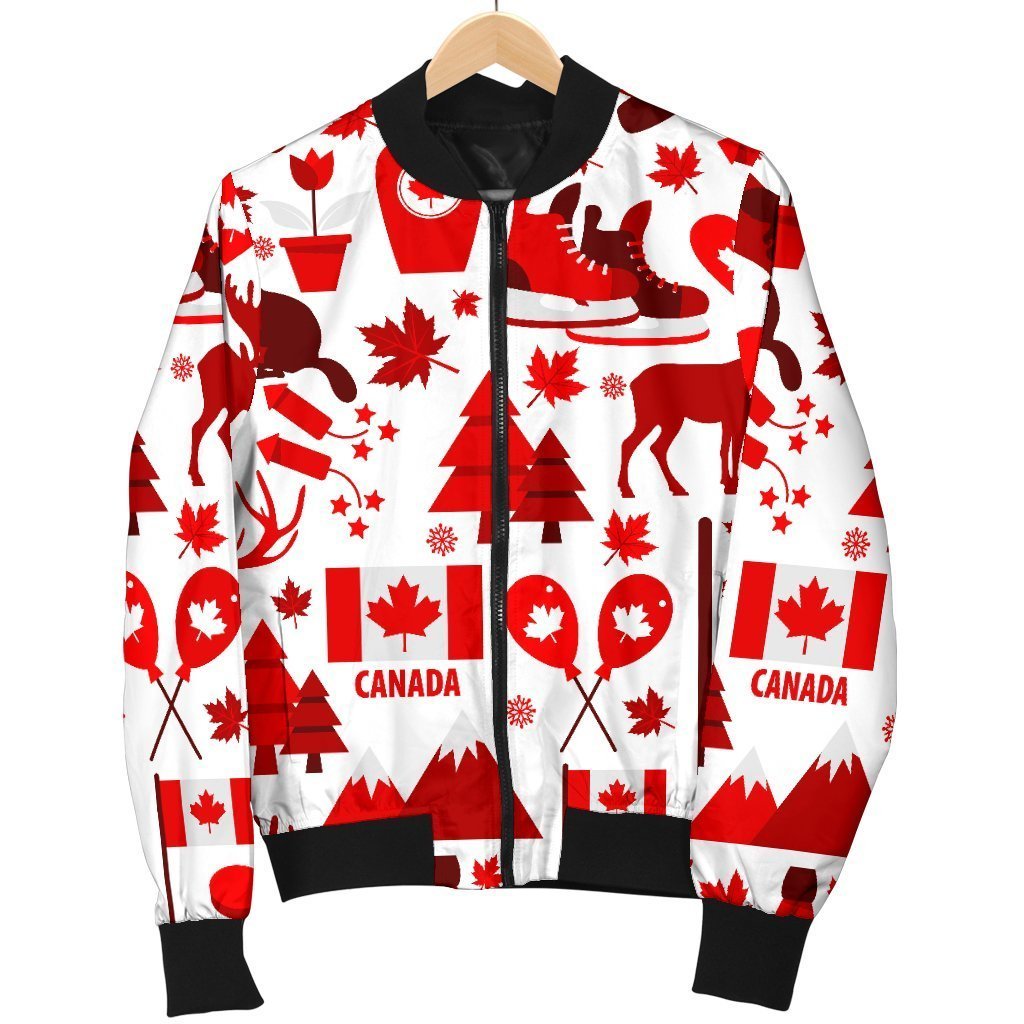 Canada Love Pattern Print Women Casual Bomber Jacket-grizzshop