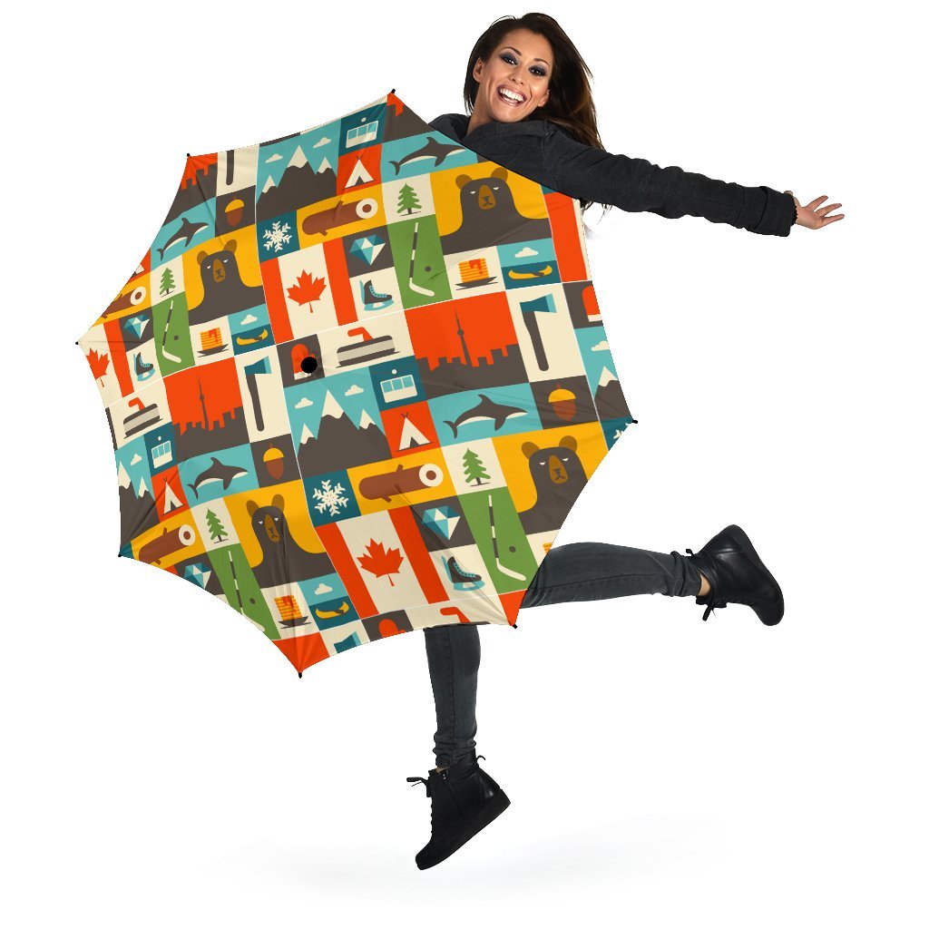 Canada Pattern Print Automatic Foldable Umbrella-grizzshop