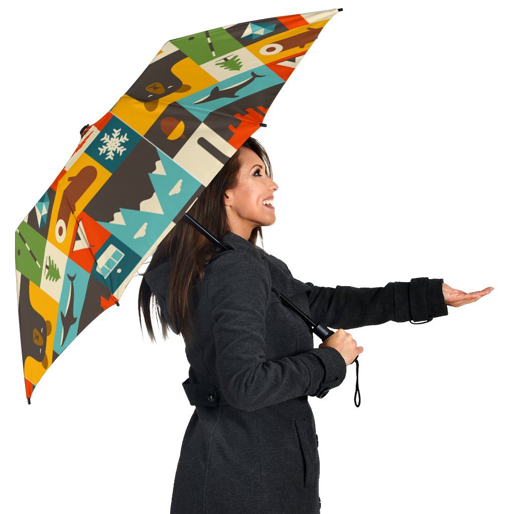 Canada Pattern Print Automatic Foldable Umbrella-grizzshop
