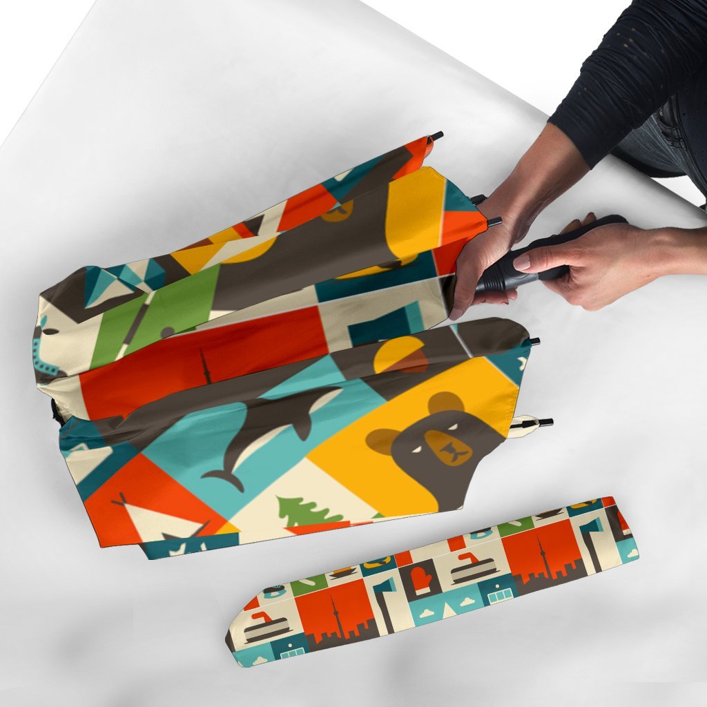 Canada Pattern Print Automatic Foldable Umbrella-grizzshop