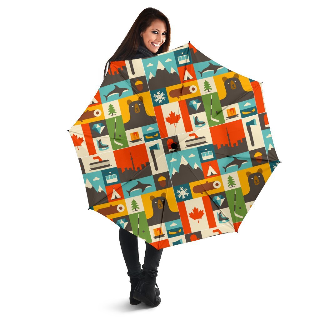 Canada Pattern Print Automatic Foldable Umbrella-grizzshop