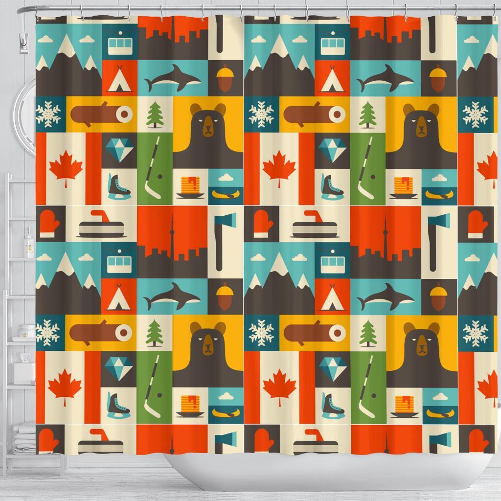 Canada Pattern Print Bathroom Shower Curtain-grizzshop