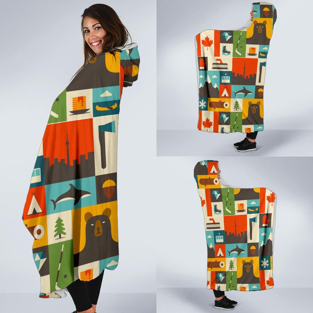 Canada Pattern Print Hooded Blanket-grizzshop