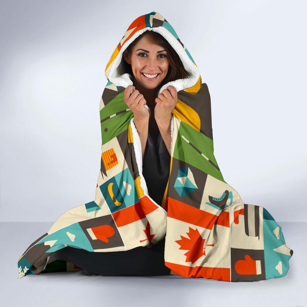 Canada Pattern Print Hooded Blanket-grizzshop