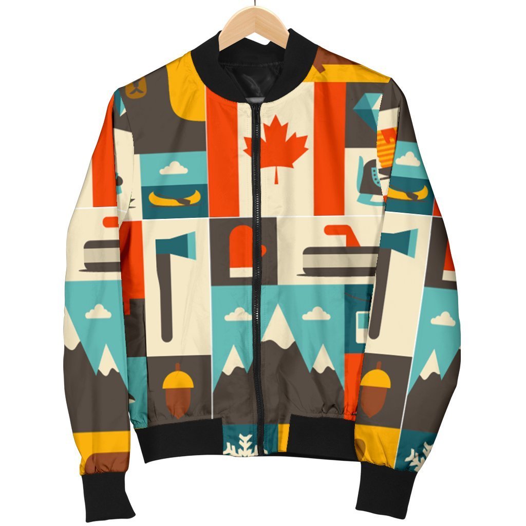 Canada Pattern Print Women Casual Bomber Jacket-grizzshop