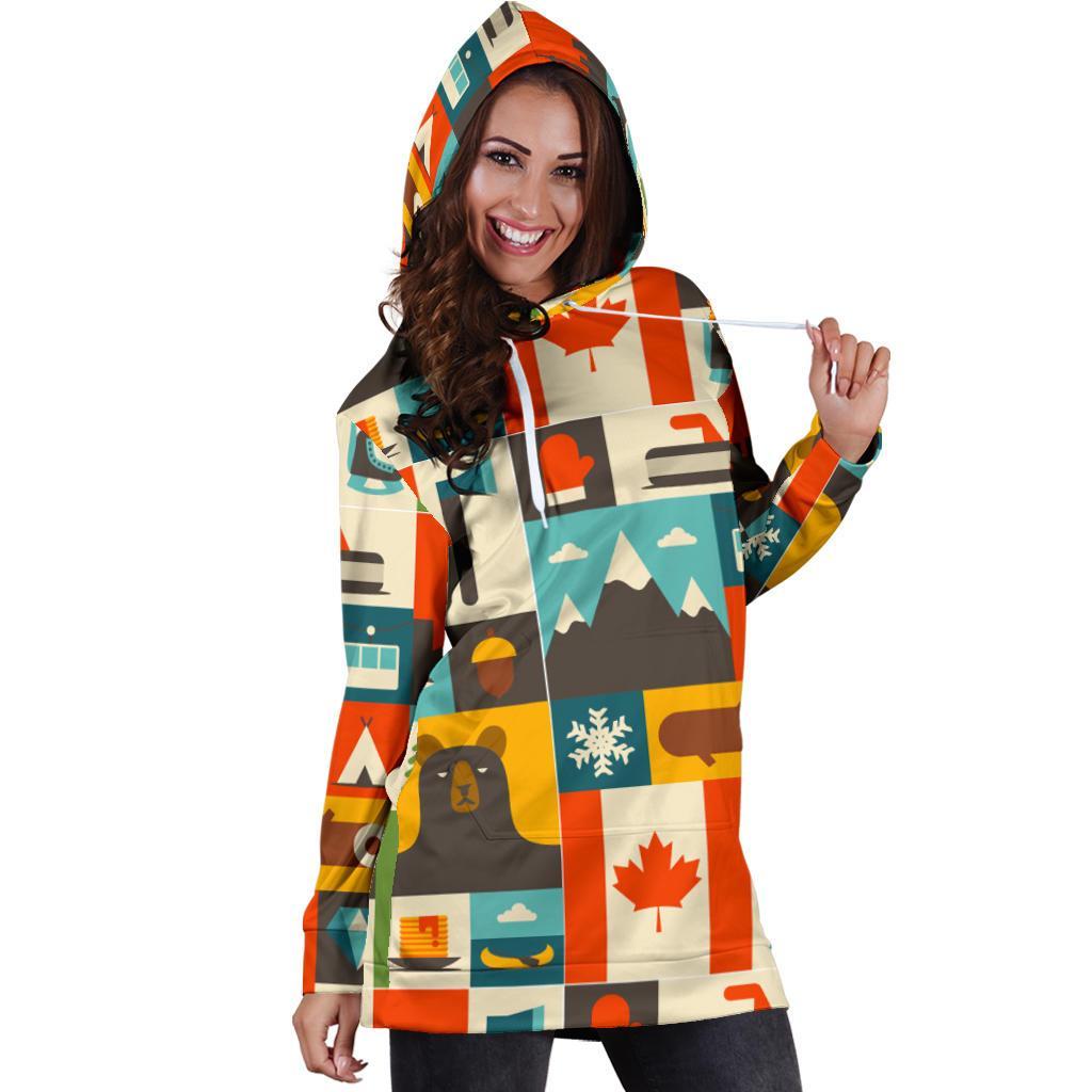 Canada Pattern Print Women Hoodie Dress-grizzshop