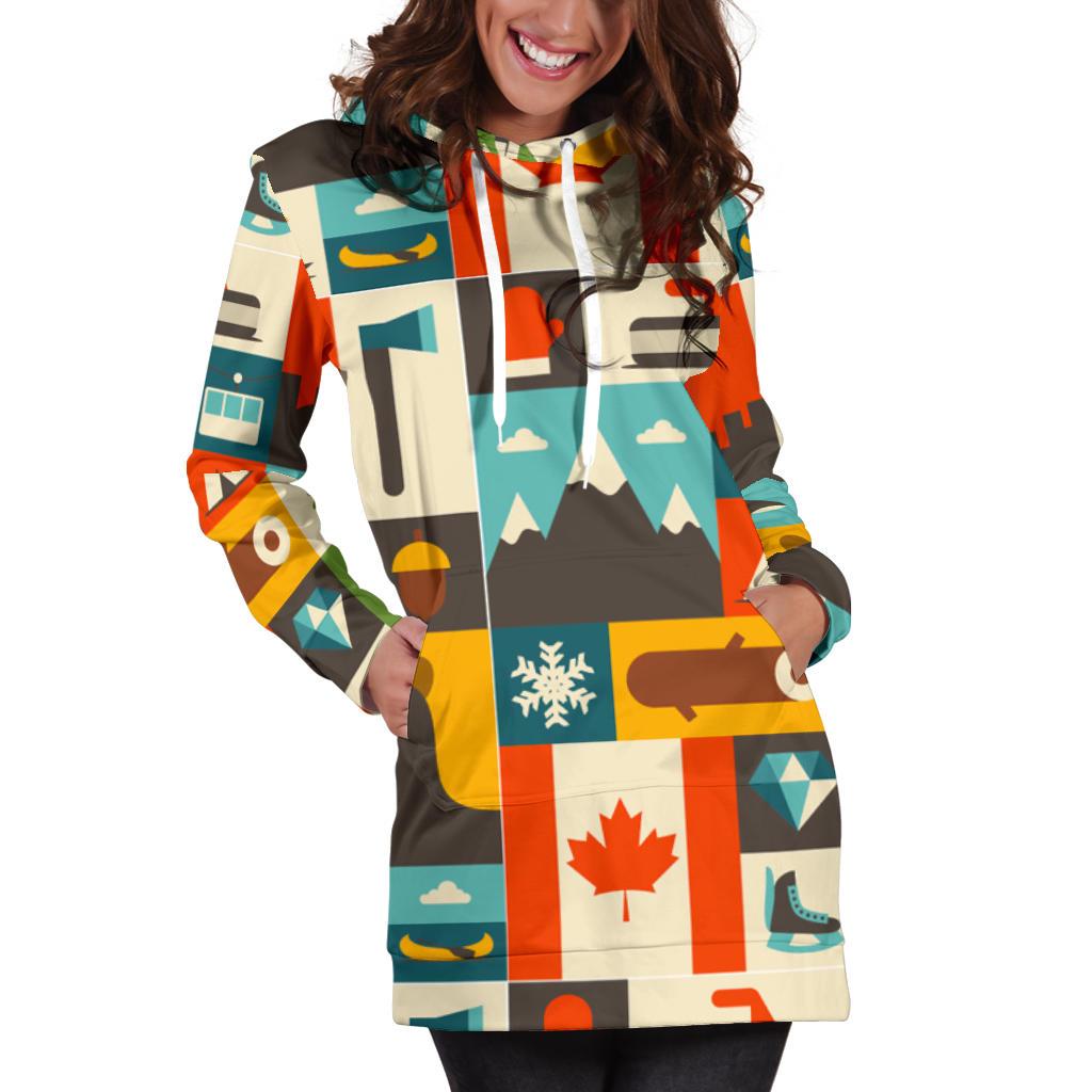 Canada Pattern Print Women Hoodie Dress-grizzshop