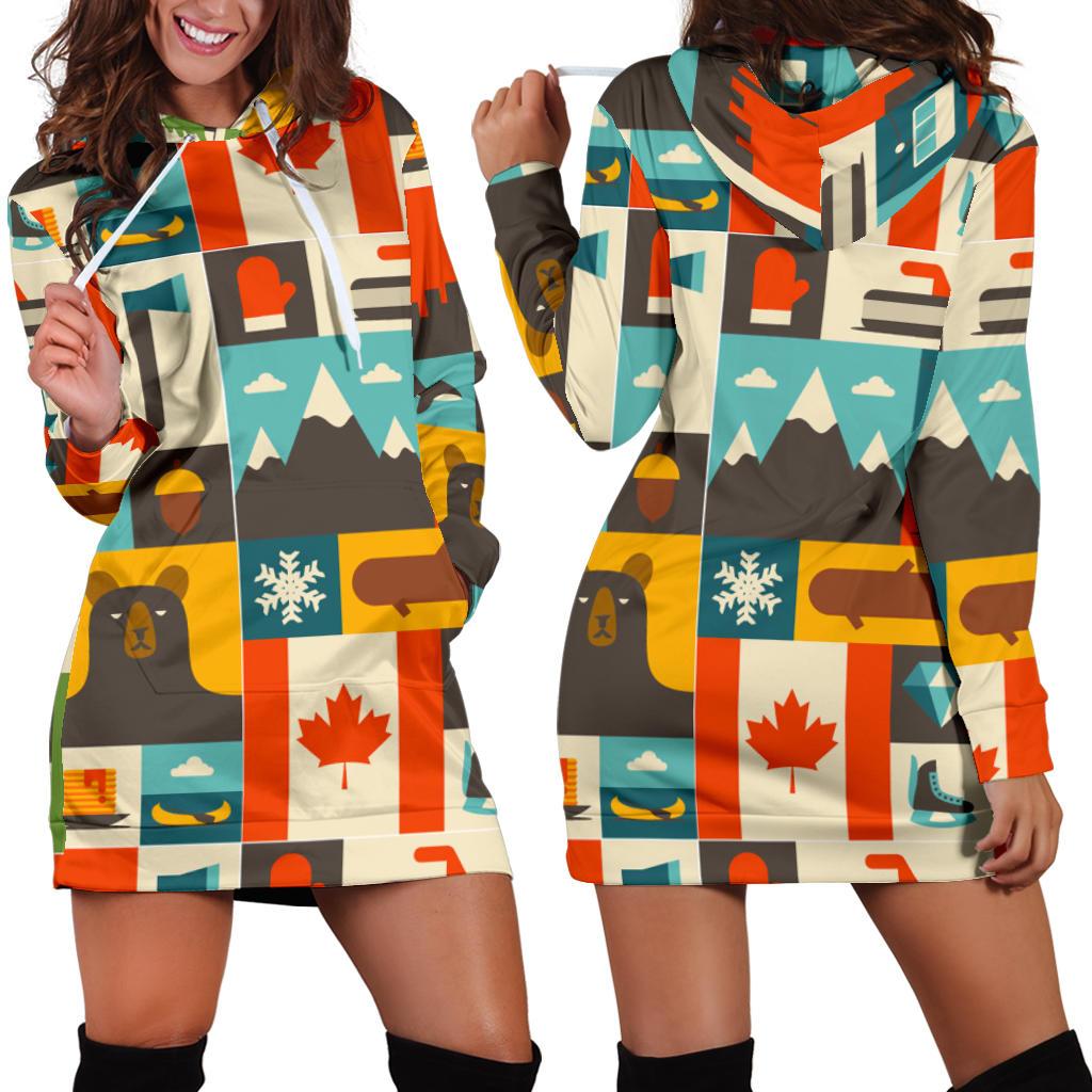 Canada Pattern Print Women Hoodie Dress-grizzshop