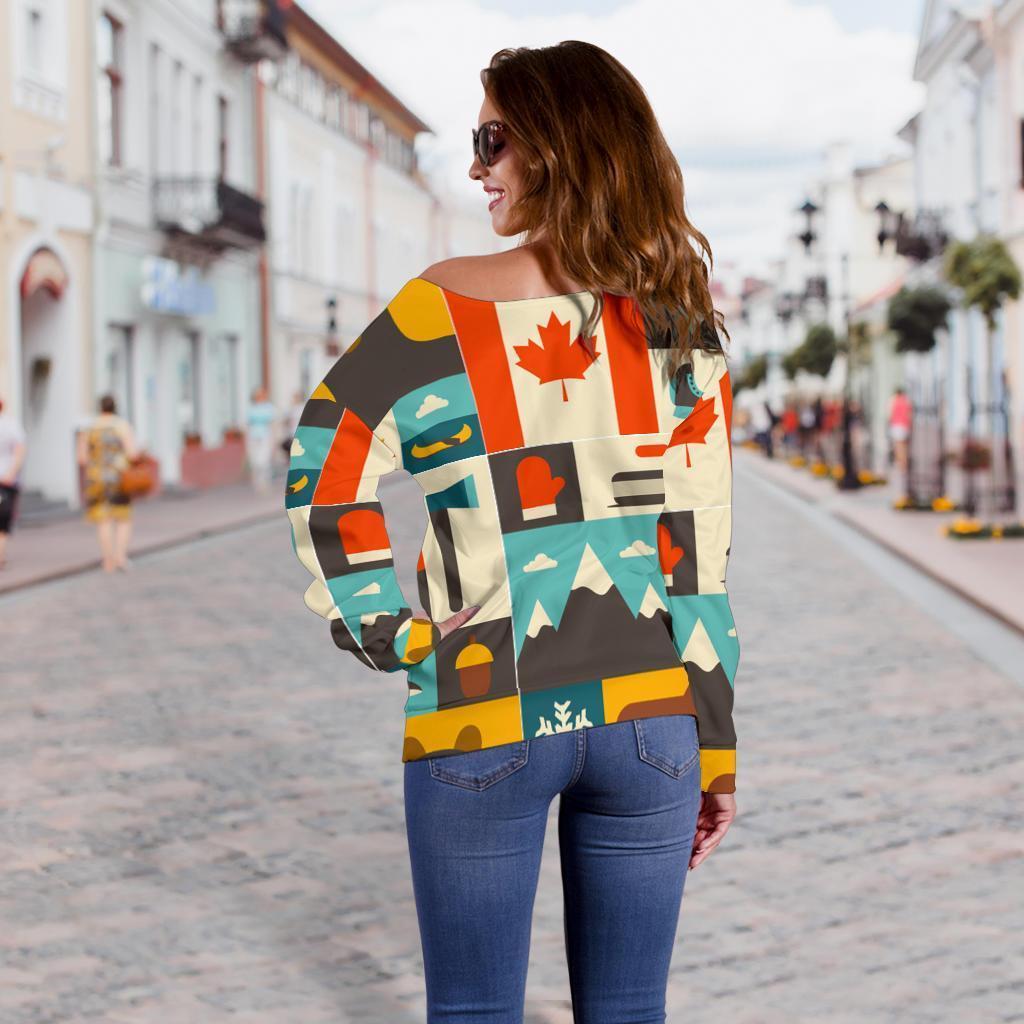 Canada Pattern Print Women Off Shoulder Sweatshirt-grizzshop