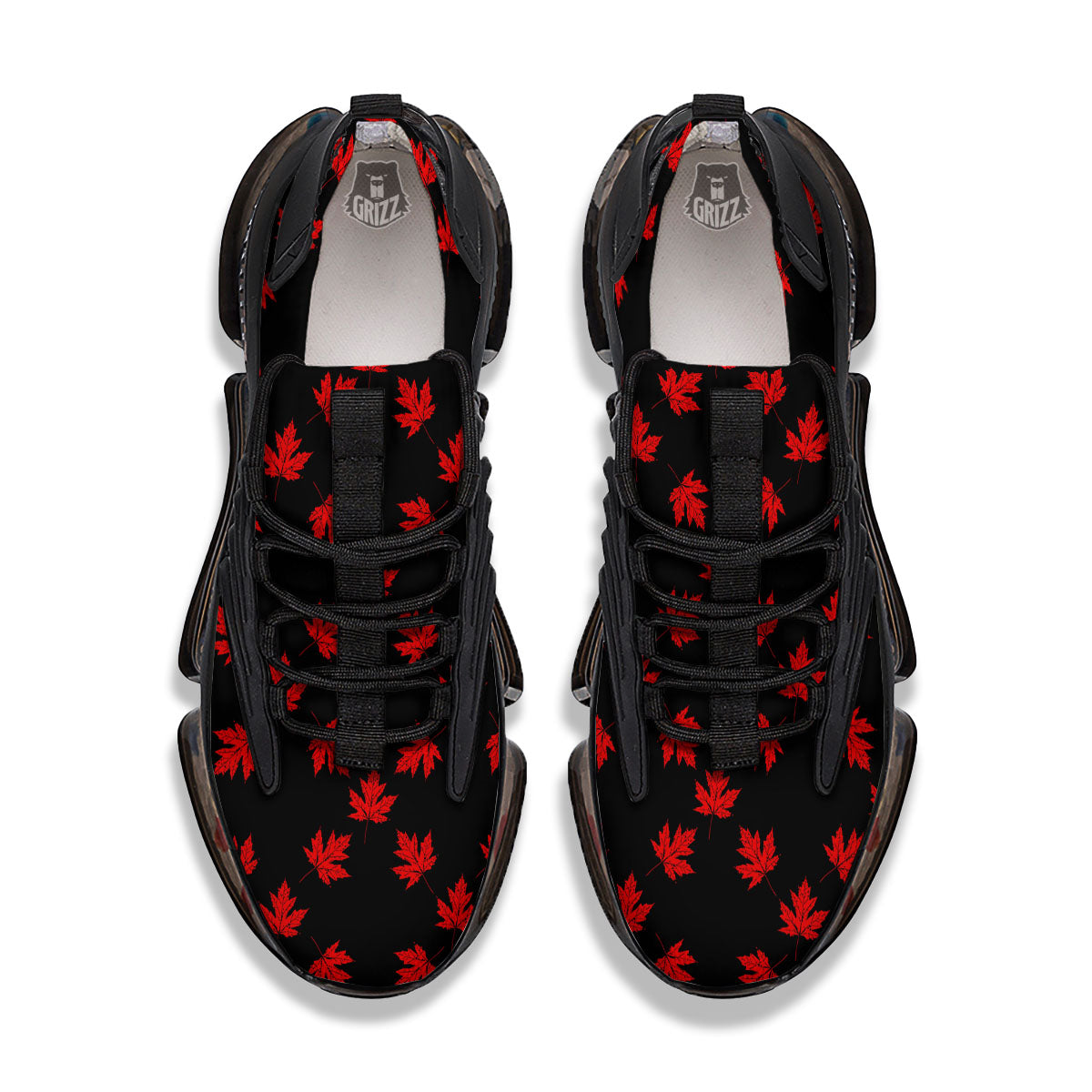 Canadian Maple Leaf Red And Black Print Black Gym Shoes-grizzshop