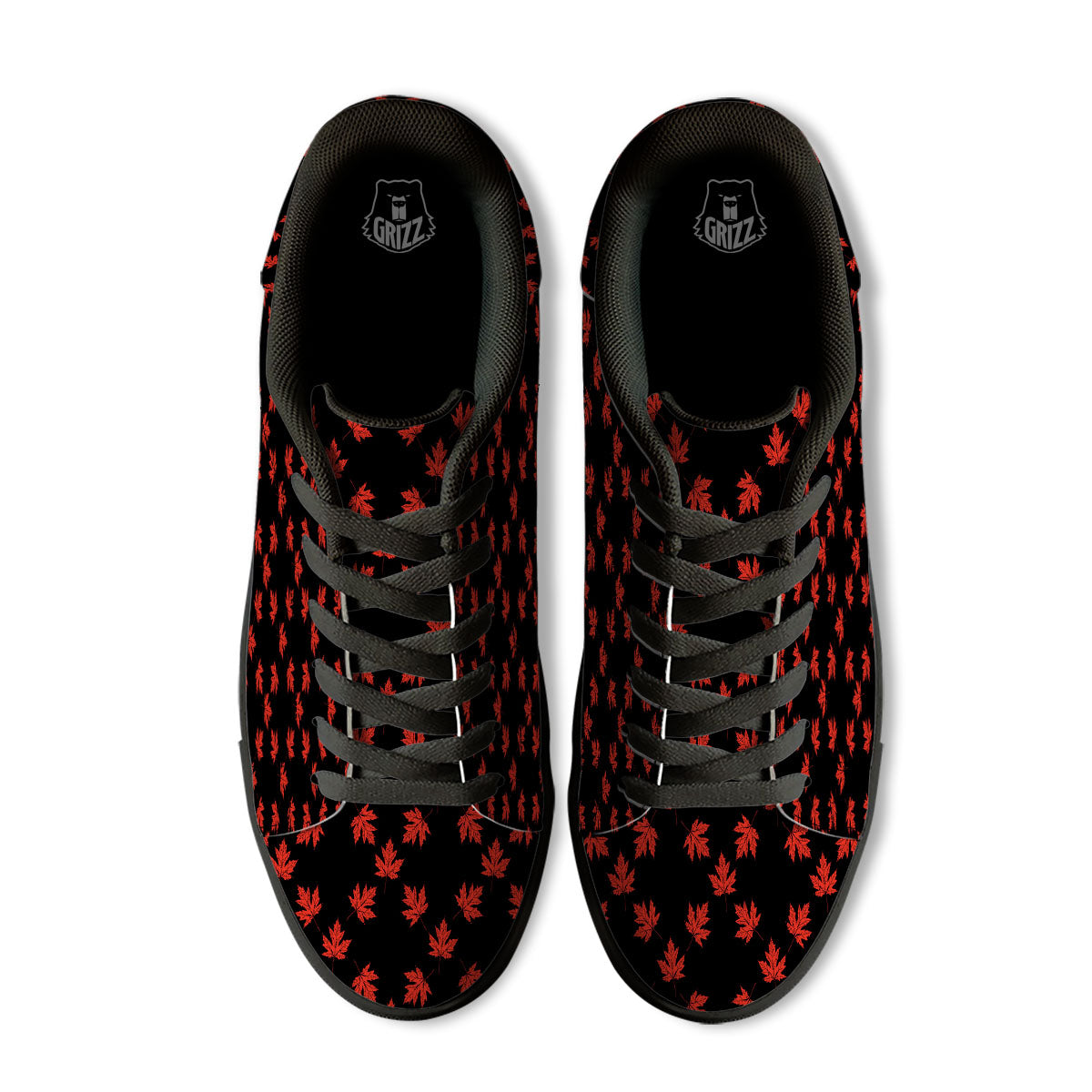 Canadian Maple Leaf Red And Black Print Black Low Top Sneakers-grizzshop