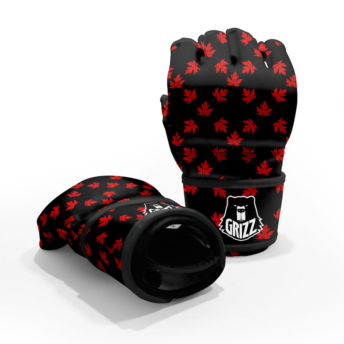 Canadian Maple Leaf Red And Black Print MMA Gloves-grizzshop
