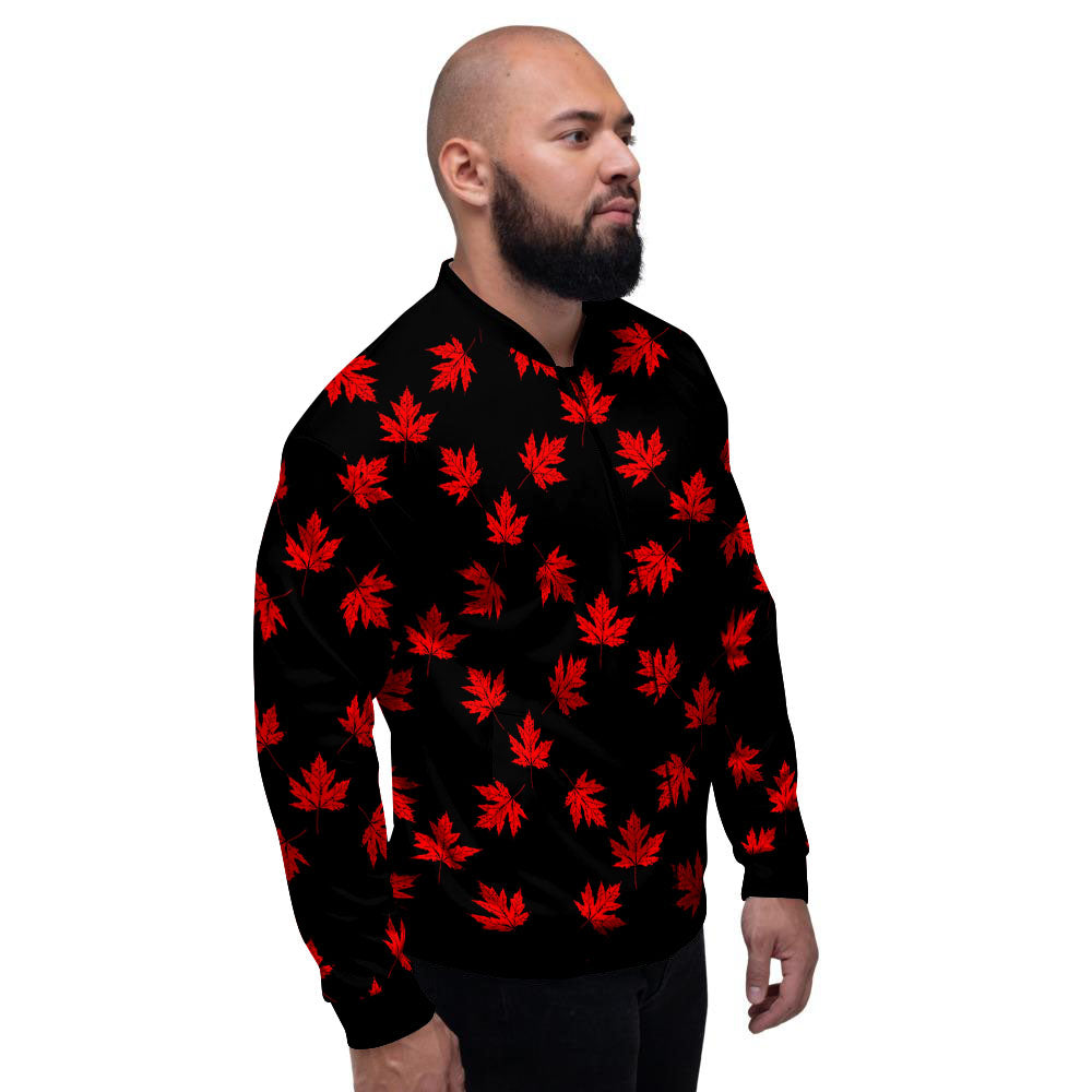 Canadian Maple Leaf Red And Black Print Men's Bomber Jacket-grizzshop