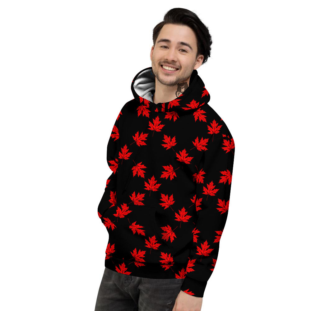 Canadian Maple Leaf Red And Black Print Men's Hoodie-grizzshop