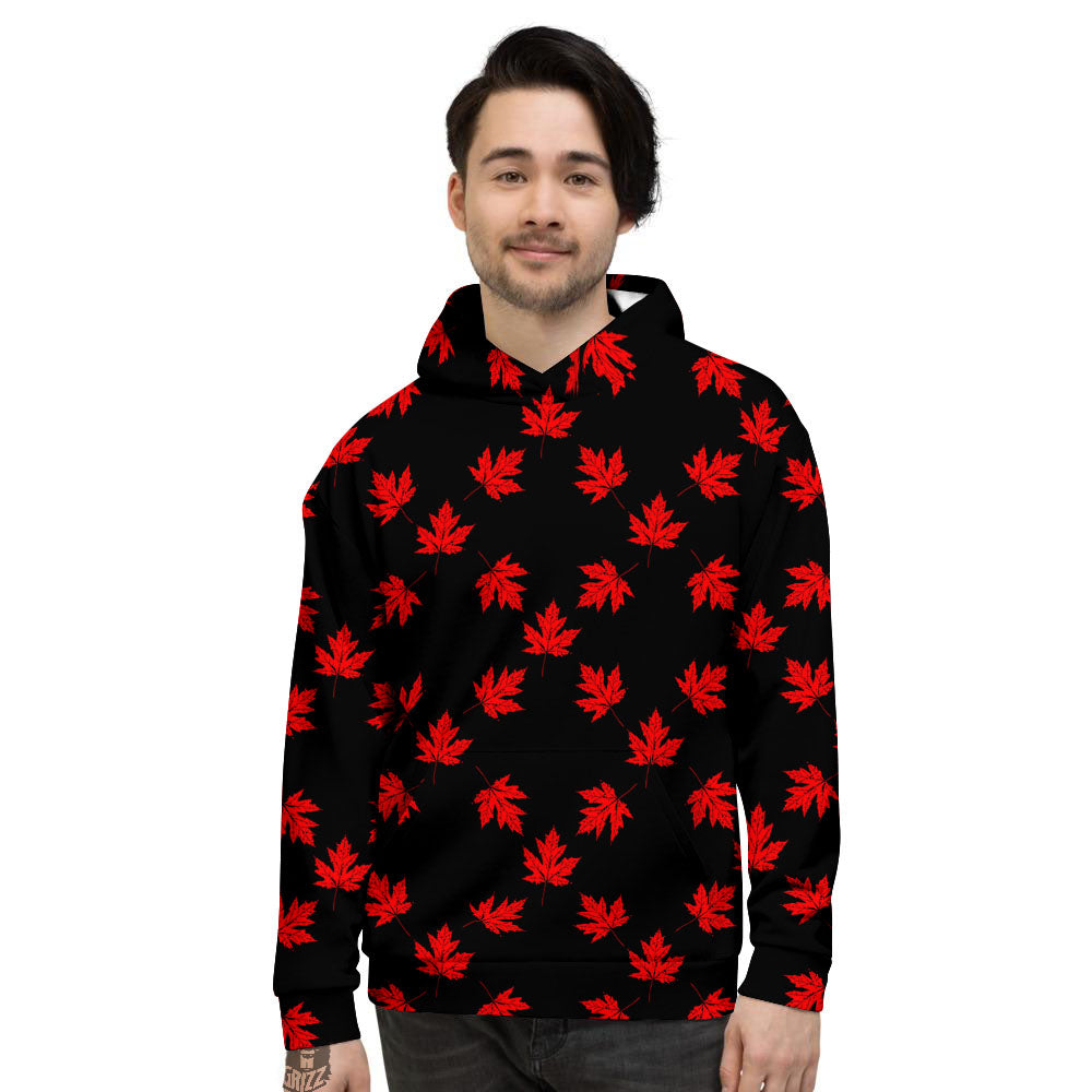 Canadian Maple Leaf Red And Black Print Men's Hoodie-grizzshop