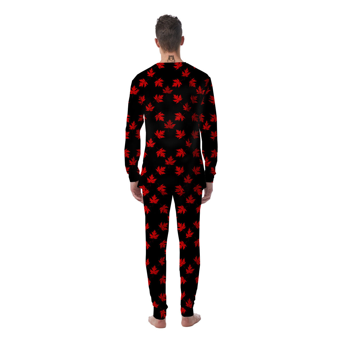 Canadian Maple Leaf Red And Black Print Men's Pajamas-grizzshop